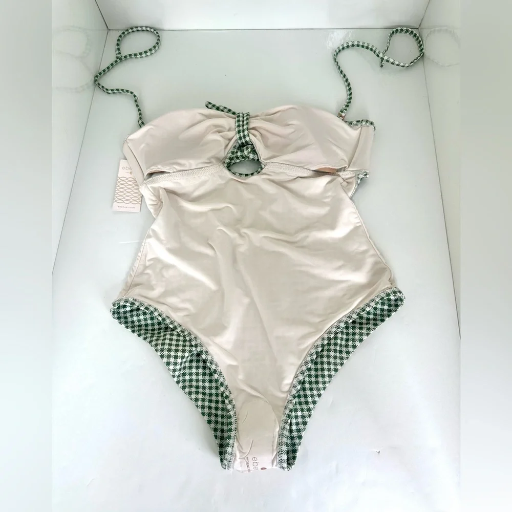 Eberjey Betty Lola Green Gingham One Piece Swimsuit with Knot in Artichoke - Picture 8 of 10